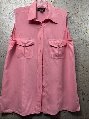 Silkncounter 100% Silk Pink Sleeveless Button-Down Shirt